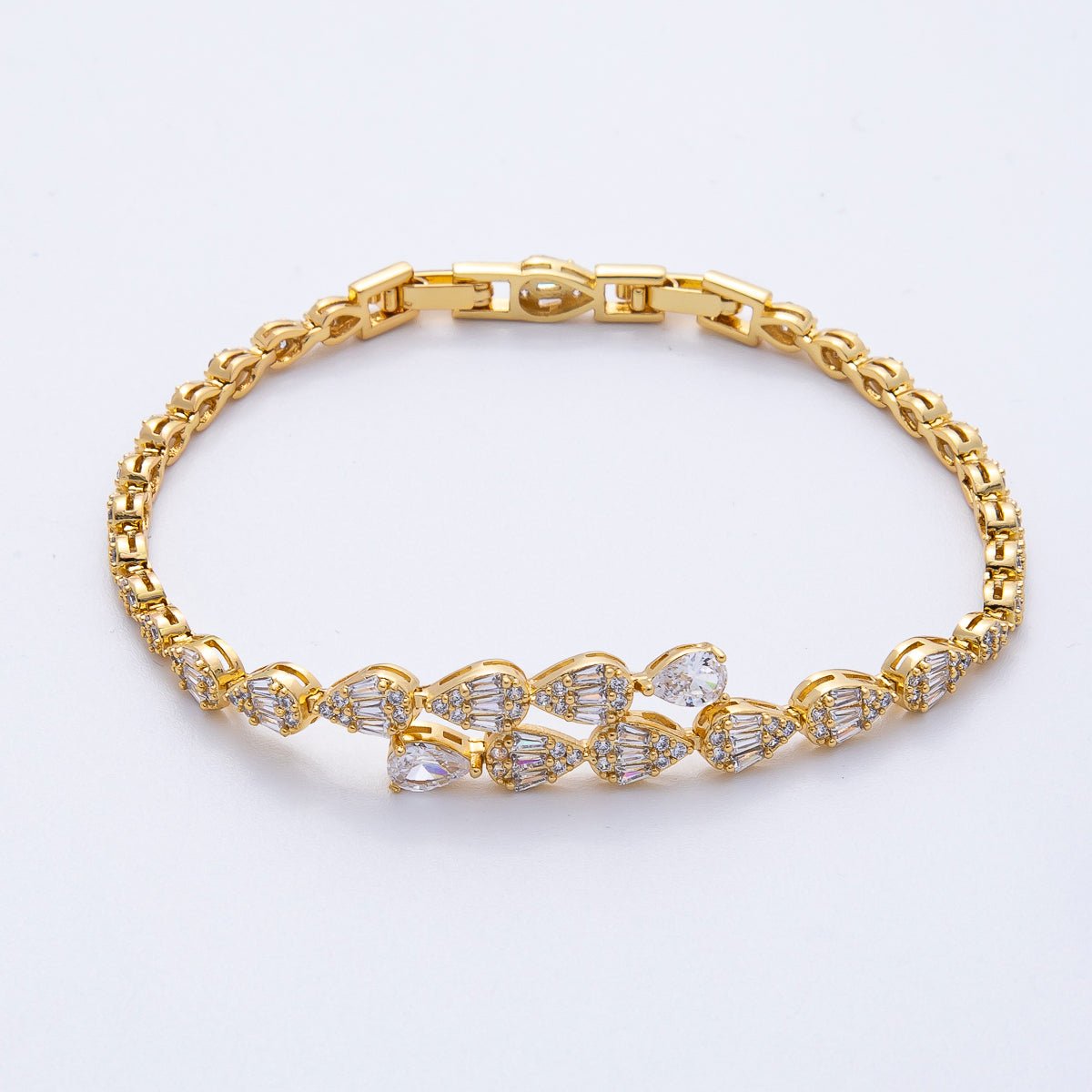 18K Gold Filled 9.5mm Clear CZ Micro Paved Teardrop Tennis Chain Adjustable Bracelet | WA - 3881 - DLUXCA