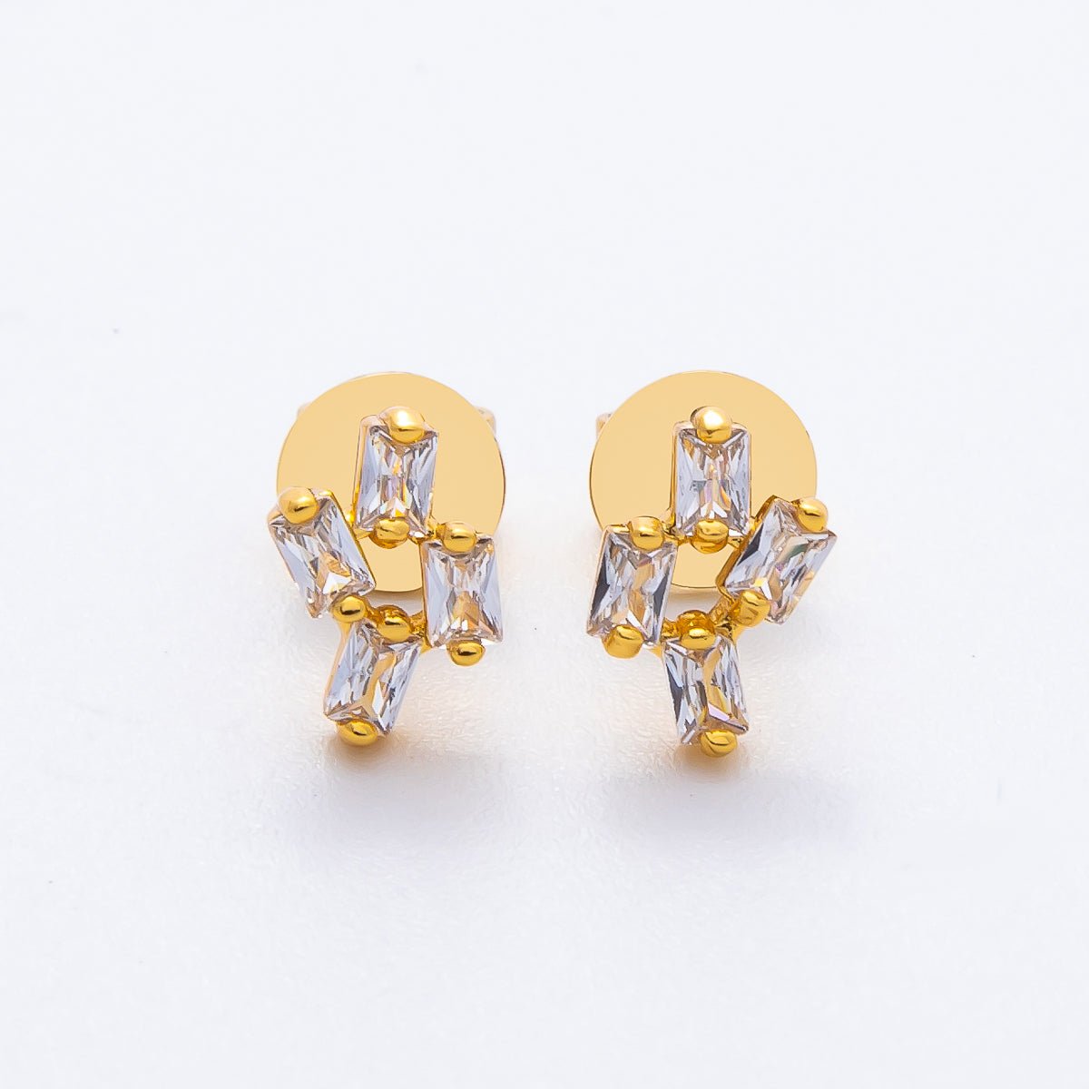 18K Gold Filled 9.5mm Rectangular CZ Irregular Geometric Settings Studs Earrings | AD1579 - DLUXCA