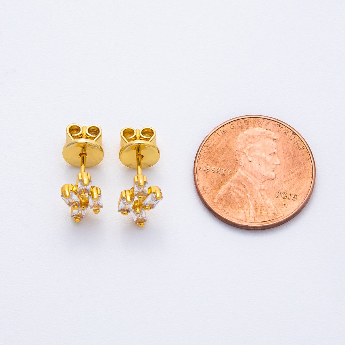 18K Gold Filled 9.5mm Rectangular CZ Irregular Geometric Settings Studs Earrings | AD1579 - DLUXCA
