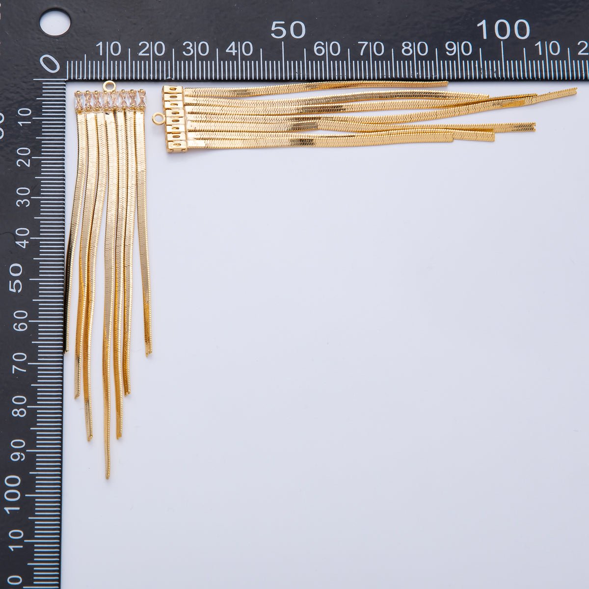 18K Gold Filled 97mm Clear Baguette CZ Herringbone Chain Tassel Finding Fringe Jewelry | Z1644 - DLUXCA