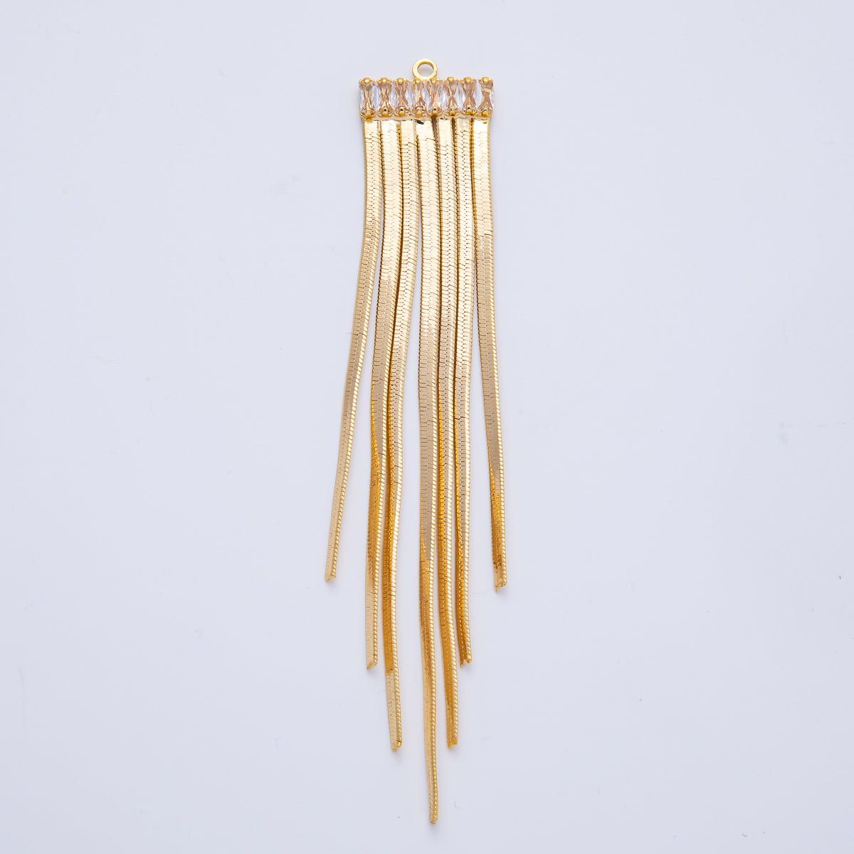 18K Gold Filled 97mm Clear Baguette CZ Herringbone Chain Tassel Finding Fringe Jewelry | Z1644 - DLUXCA