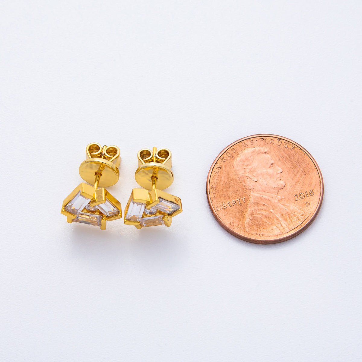 18K Gold Filled 9mm Baguette CZ Geometrical Flower Studs Earrings | AD1572 - DLUXCA