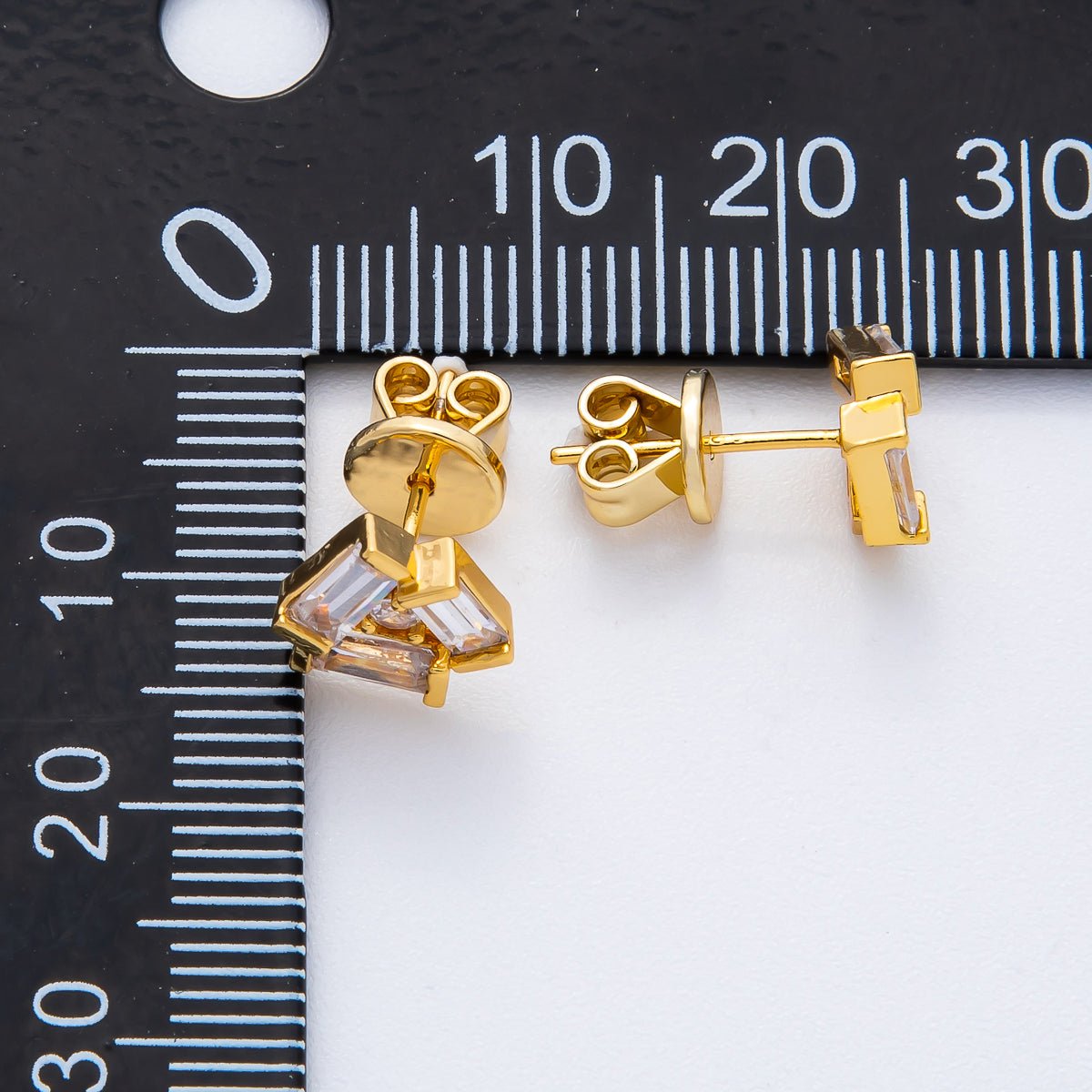 18K Gold Filled 9mm Baguette CZ Geometrical Flower Studs Earrings | AD1572 - DLUXCA