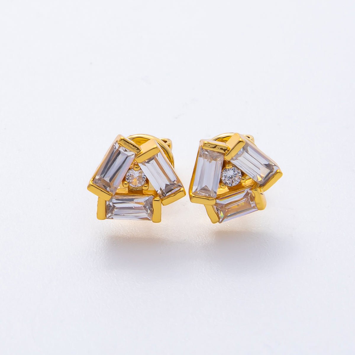 18K Gold Filled 9mm Baguette CZ Geometrical Flower Studs Earrings | AD1572 - DLUXCA