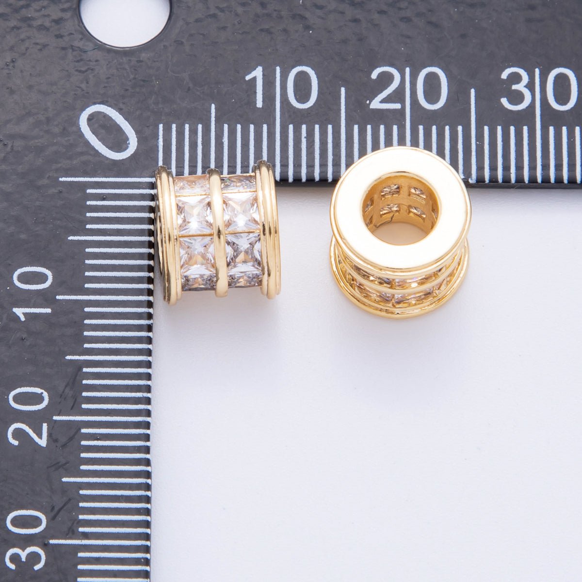 18K Gold Filled 9mm Channel Set Square CZ Tube Spacer Bead | AF1070 - DLUXCA