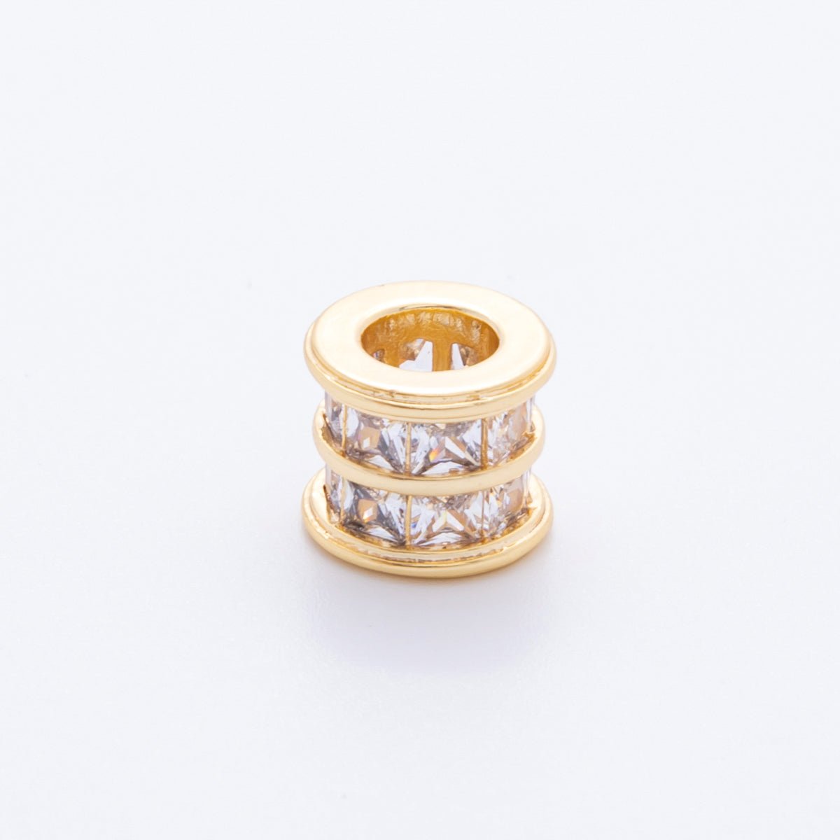 18K Gold Filled 9mm Channel Set Square CZ Tube Spacer Bead | AF1070 - DLUXCA
