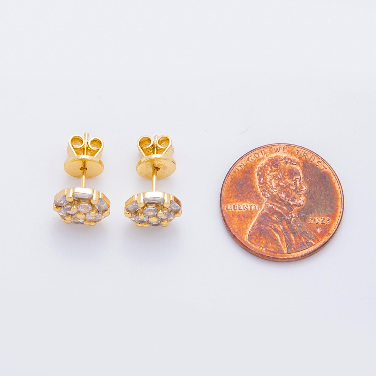 18K Gold Filled 9mm Clear CZ Baguette Hexagon Stud Earrings | AJ274 - DLUXCA