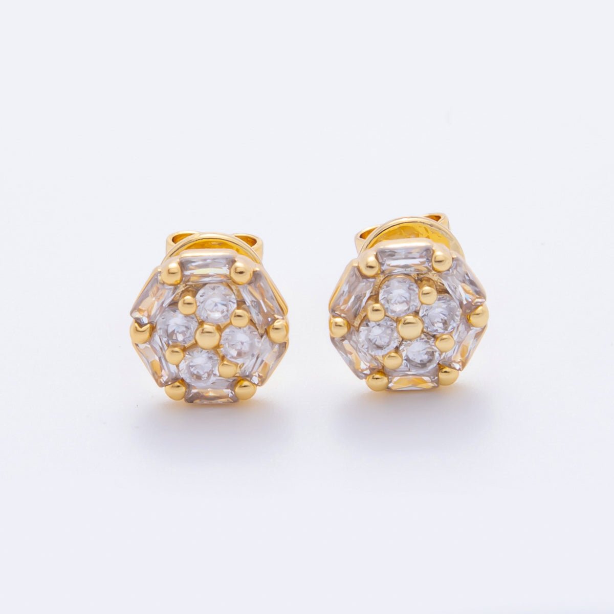 18K Gold Filled 9mm Clear CZ Baguette Hexagon Stud Earrings | AJ274 - DLUXCA