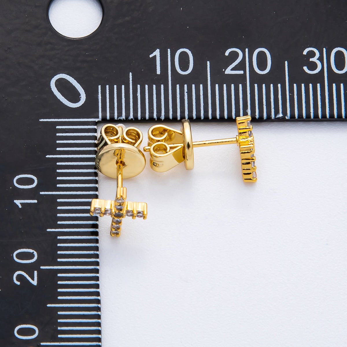 18K Gold Filled 9mm Micro Paved CZ Cluster Christian Cross Dainty Stud Earrings | AD1569 - DLUXCA