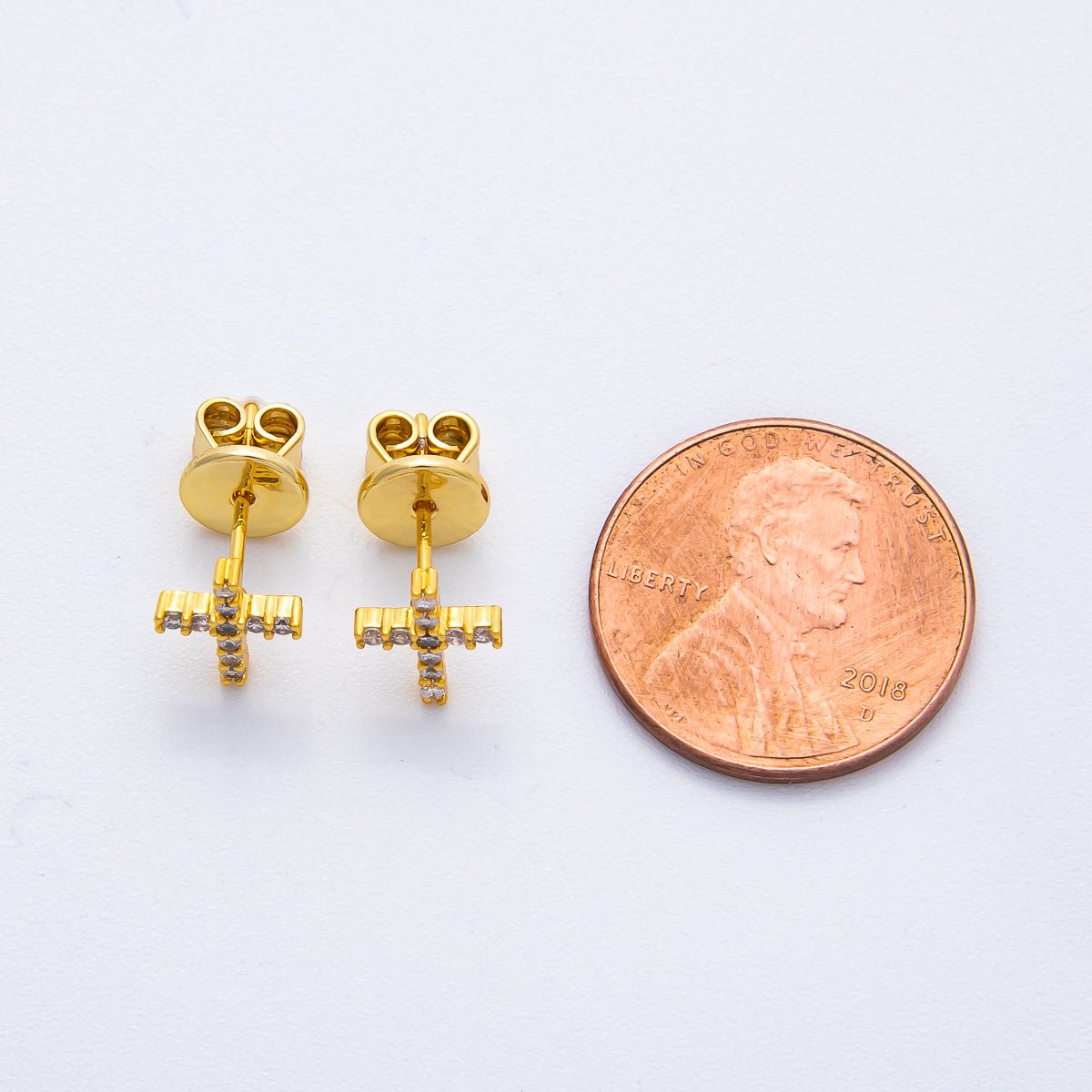 18K Gold Filled 9mm Micro Paved CZ Cluster Christian Cross Dainty Stud Earrings | AD1569 - DLUXCA