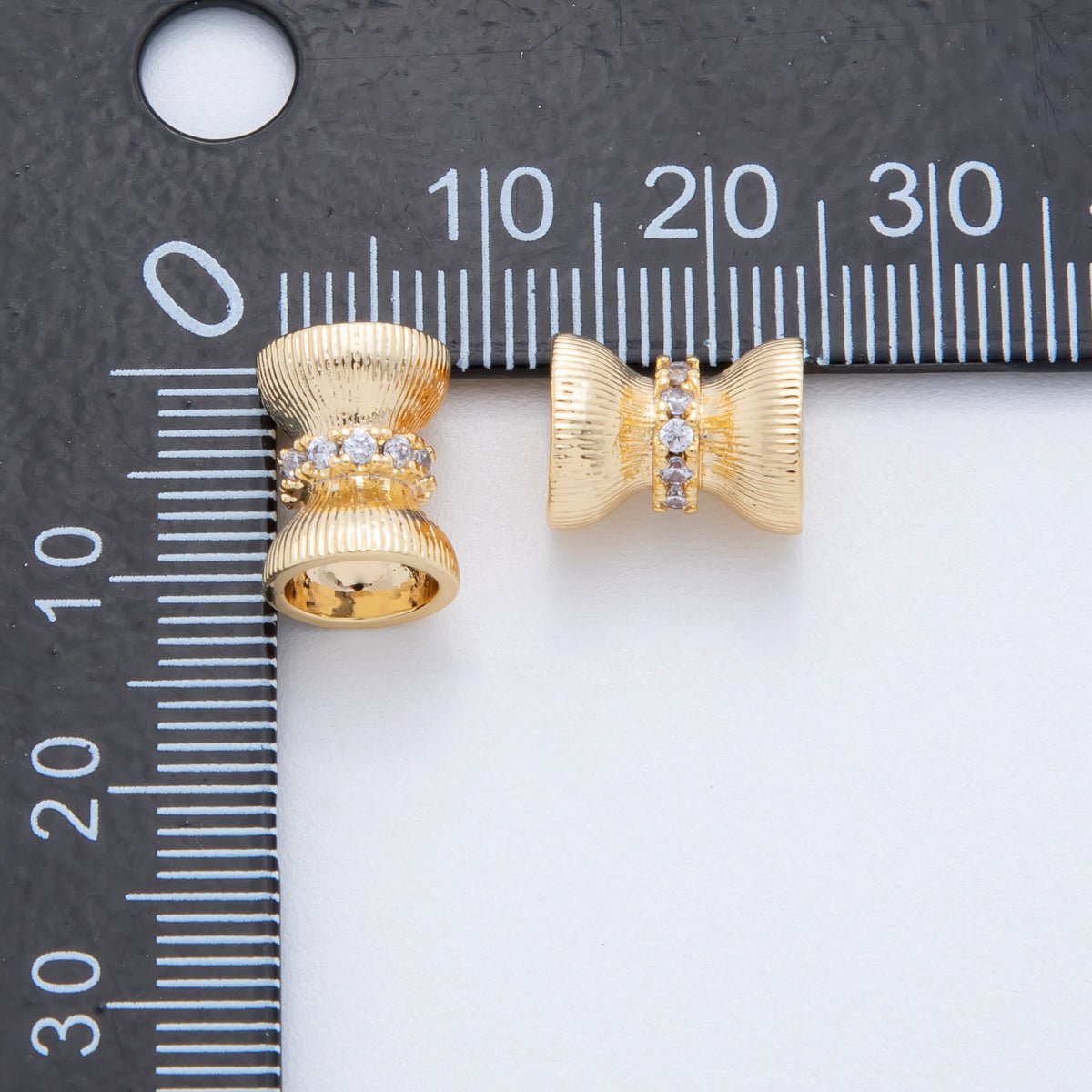 18K Gold Filled 9mm Micro Paved CZ Texture Hourglass Tube Bead Spacer | AF - A1019 - DLUXCA