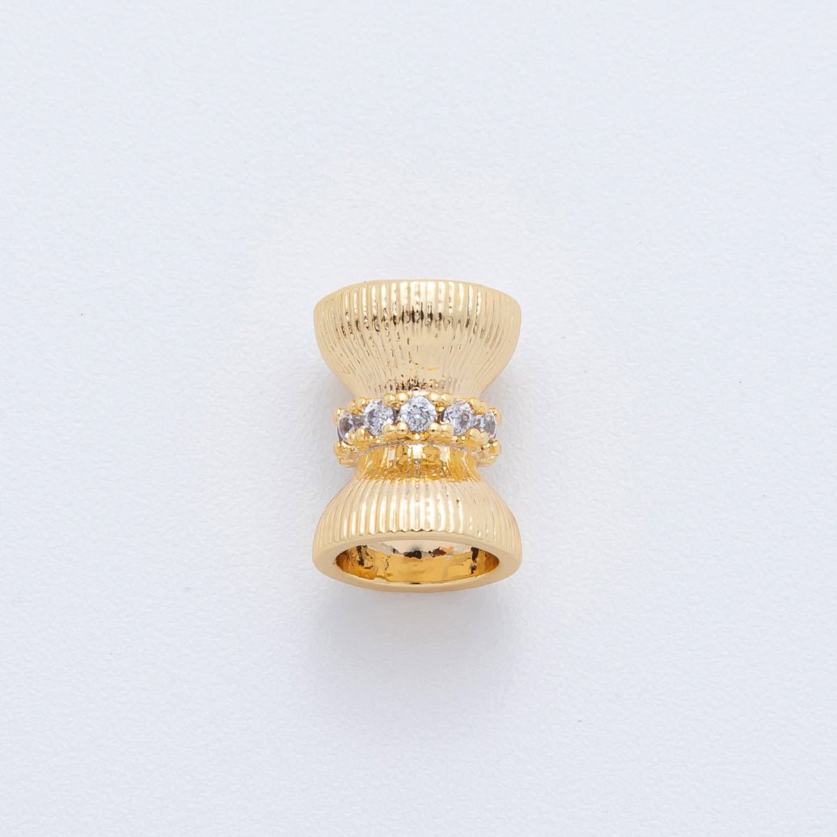 18K Gold Filled 9mm Micro Paved CZ Texture Hourglass Tube Bead Spacer | AF - A1019 - DLUXCA