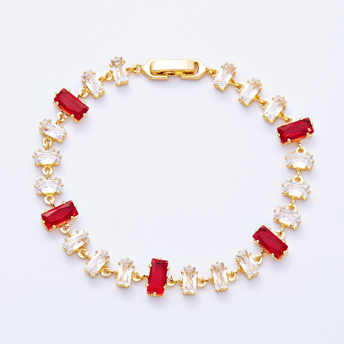 18K Gold Filled 9mm Multicolor Baguette CZ Tennis Chain 7 Inch Bracelet | WA - 04218 ~ WA - 04220 - DLUXCA