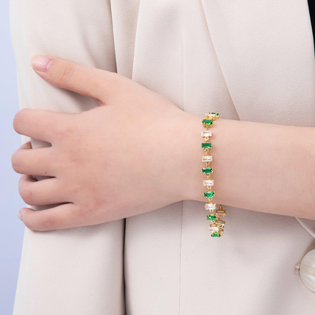18K Gold Filled 9mm Multicolor Baguette CZ Tennis Chain 7 Inch Bracelet | WA - 04218 ~ WA - 04220 - DLUXCA