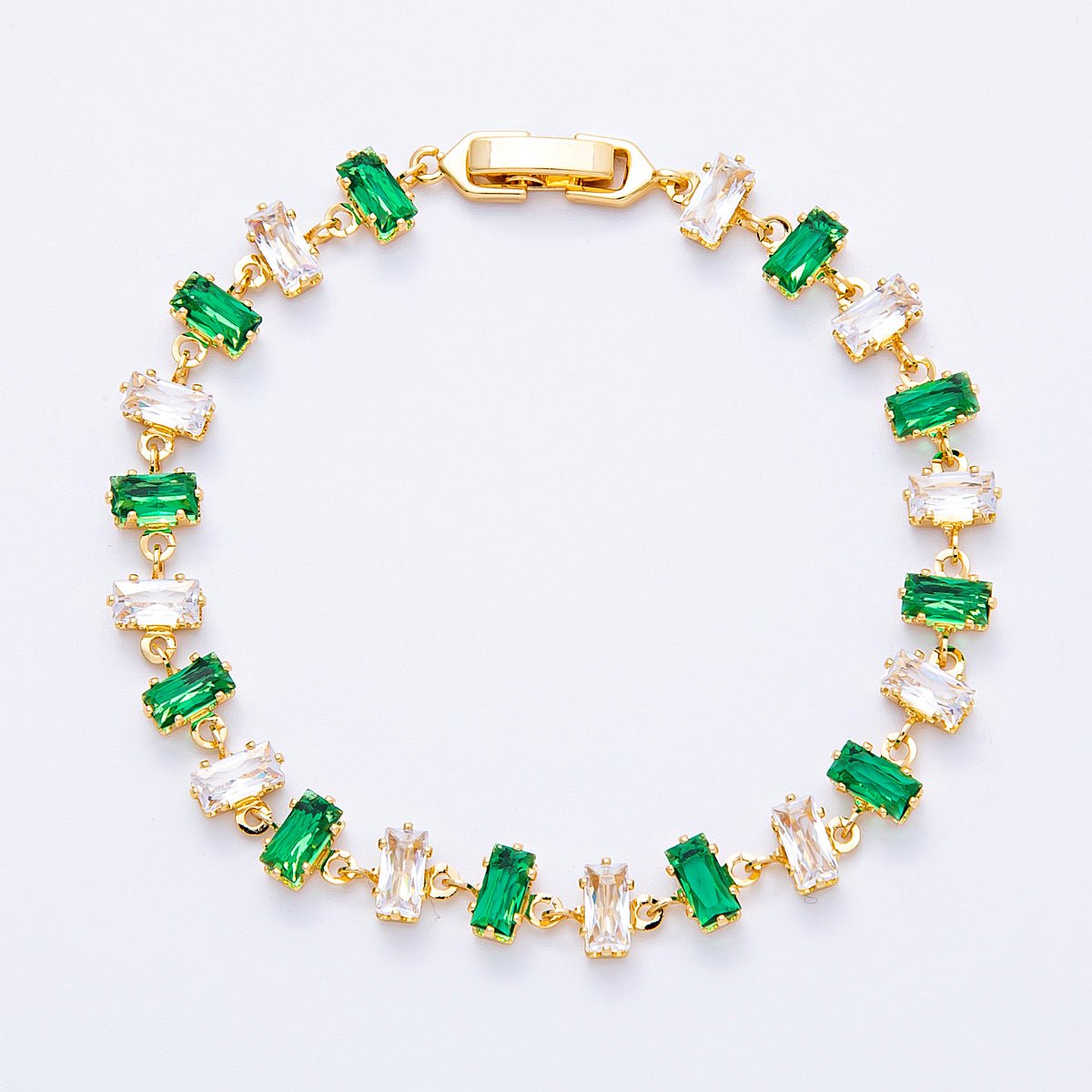18K Gold Filled 9mm Multicolor Baguette CZ Tennis Chain 7 Inch Bracelet | WA - 04218 ~ WA - 04220 - DLUXCA