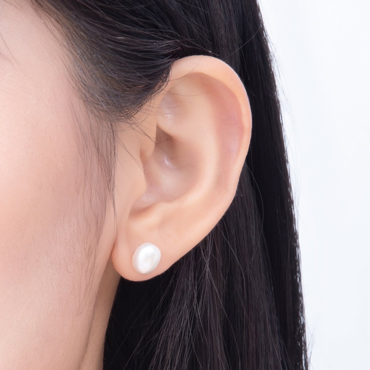 18K Gold Filled 9mm Pink Oval Button Freshwater Pearl Stud Earrings | Earrings-00785 - DLUXCA