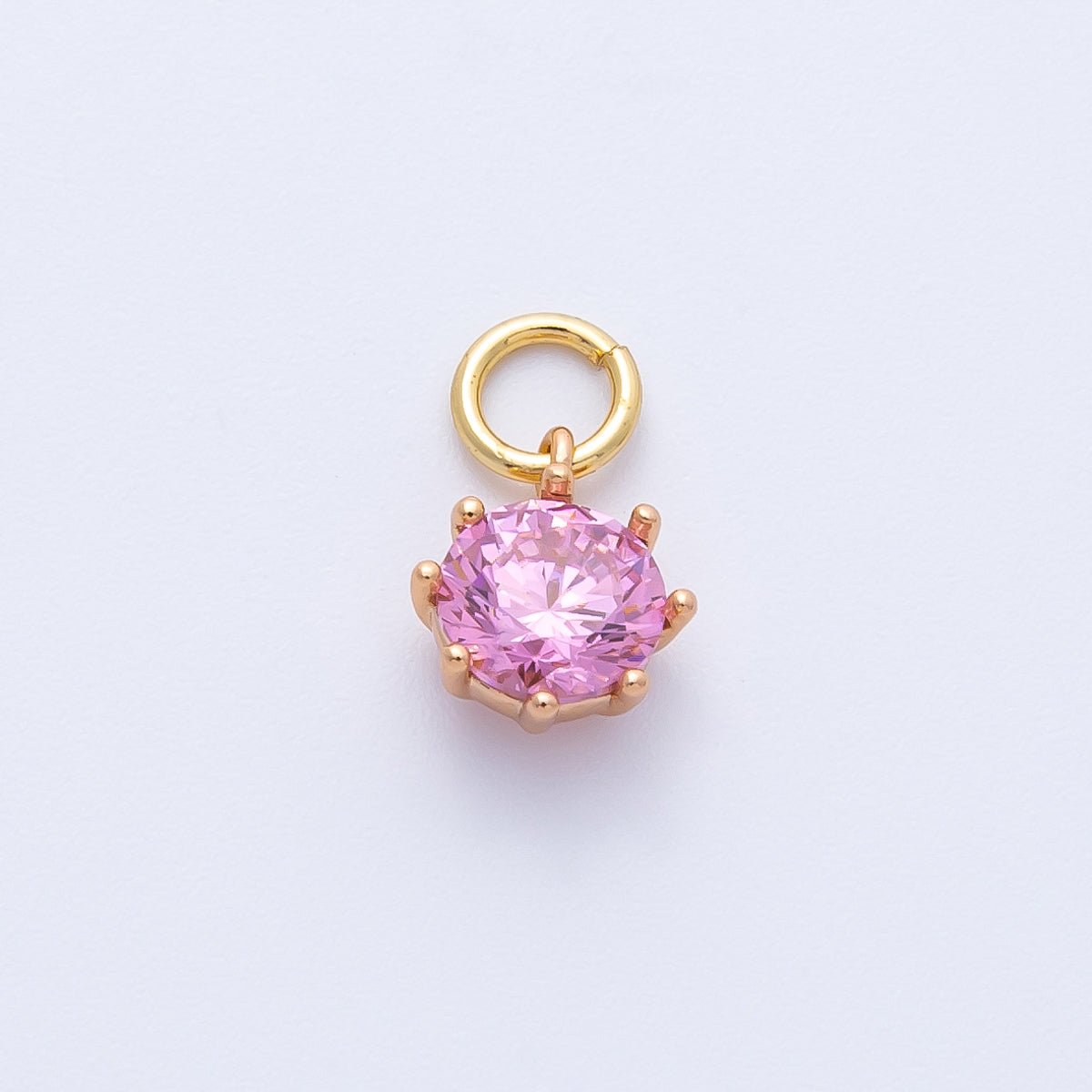 18K Gold Filled 9mm Pink, Peach Round CZ Birthstone Charm | Charms - 00403 Charms - 00404 - DLUXCA