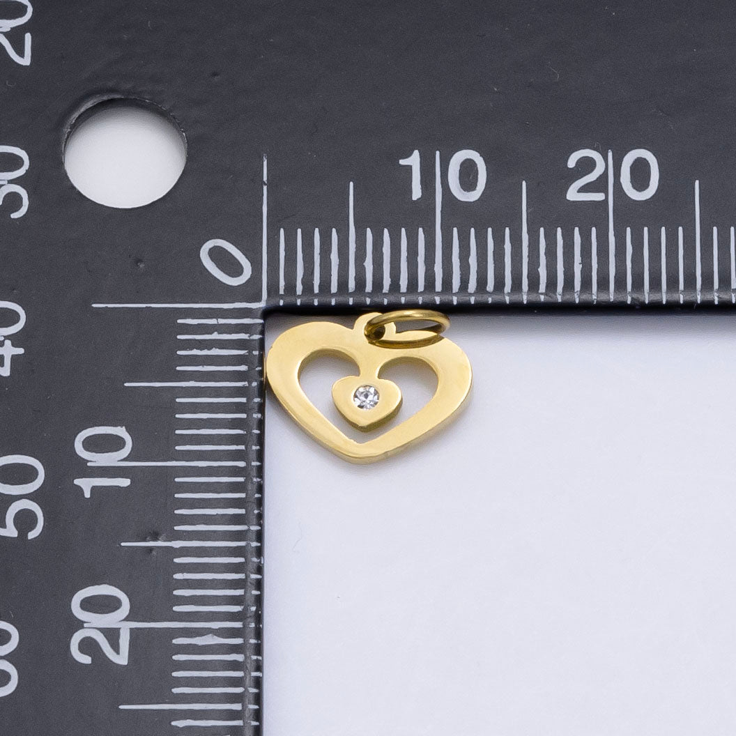 18K Gold Filled Adorable Lovely Love Floating Heart Cubic Zirconia Bracelet Charm Necklace Pendant Findings for Jewelry Making E - 646 - DLUXCA