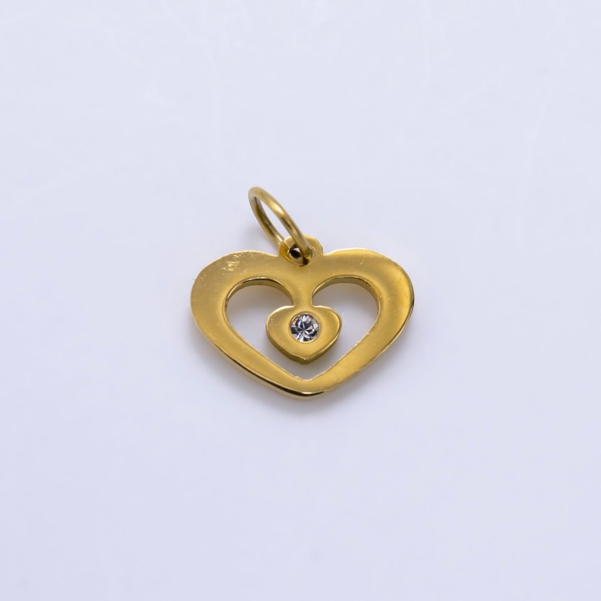 18K Gold Filled Adorable Lovely Love Floating Heart Cubic Zirconia Bracelet Charm Necklace Pendant Findings for Jewelry Making E - 646 - DLUXCA