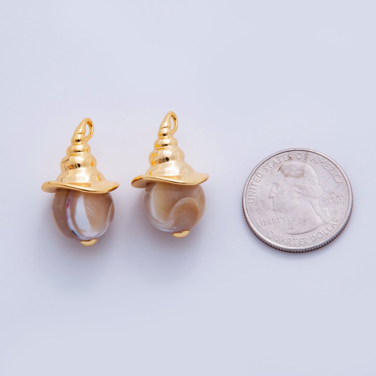 18K Gold Filled Agate Gemstone Round Conch Shell Witch Hat Finding | Z1169 - DLUXCA