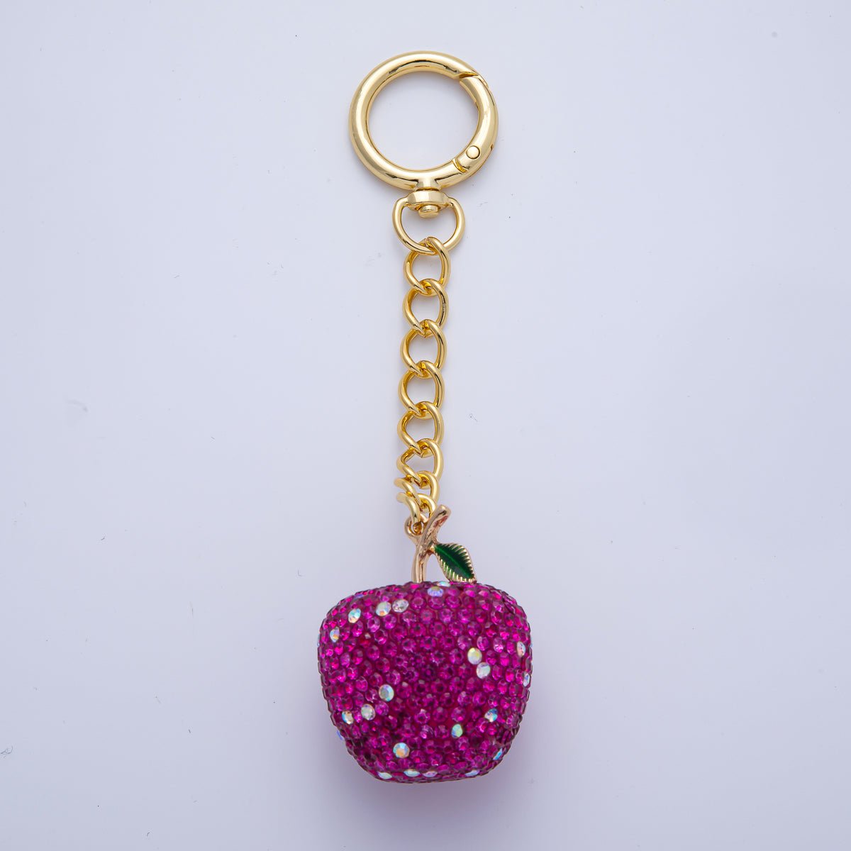 18K Gold Filled Apple Bedazzled Bag Charm Keychain Push Gate Accessories | WB - 00268 ~ WB - 00272 - DLUXCA