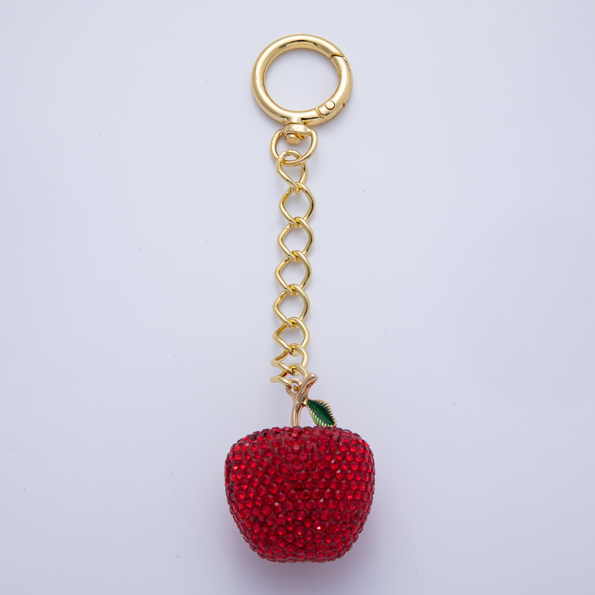 18K Gold Filled Apple Bedazzled Bag Charm Keychain Push Gate Accessories | WB - 00268 ~ WB - 00272 - DLUXCA