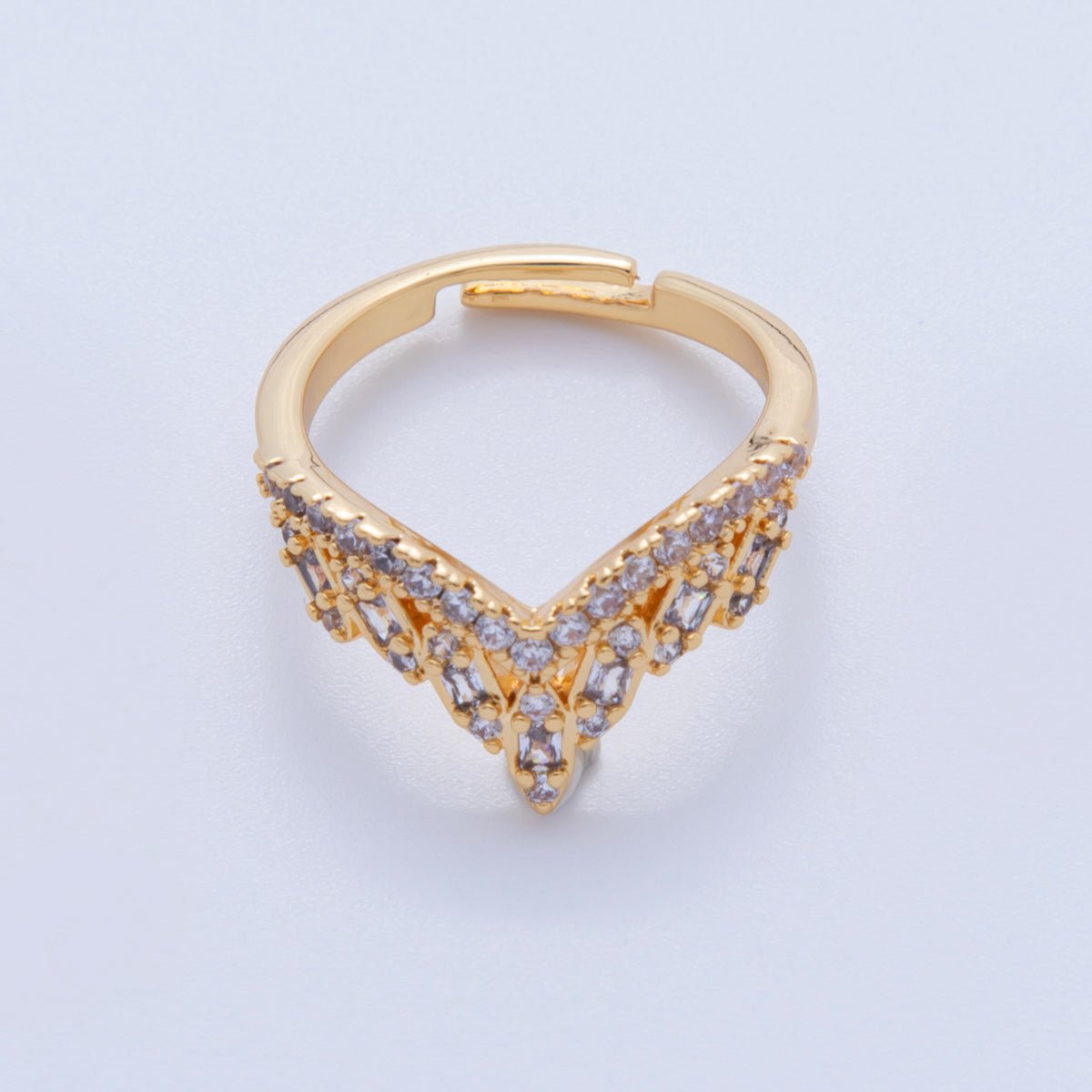 18K Gold Filled Baguette CZ Micro Paved Chevron Ring | O1733 - DLUXCA