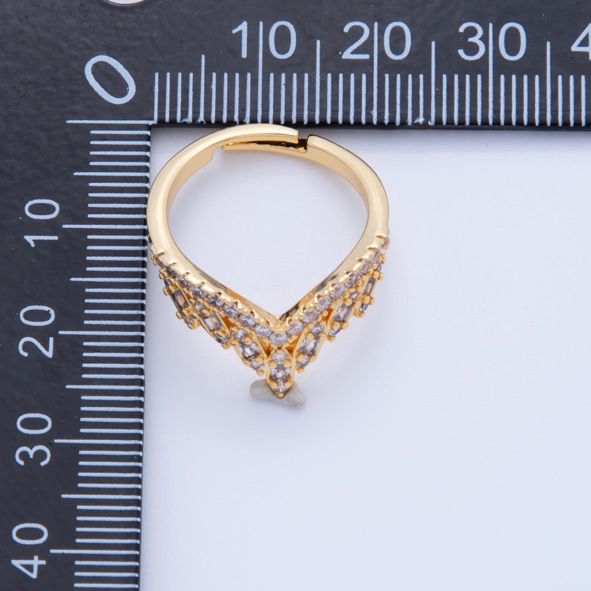 18K Gold Filled Baguette CZ Micro Paved Chevron Ring | O1733 - DLUXCA