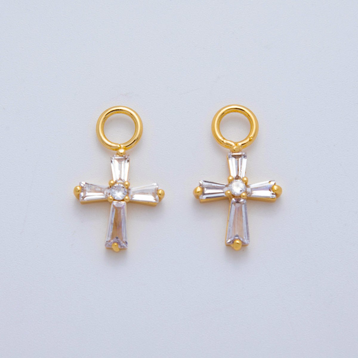 18K Gold Filled Baguette CZ Religious Cross Add - On Drop Earring Charm | AF764 - DLUXCA