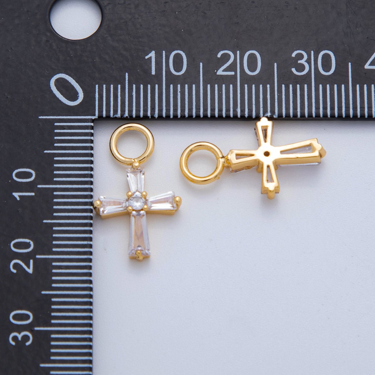 18K Gold Filled Baguette CZ Religious Cross Add - On Drop Earring Charm | AF764 - DLUXCA