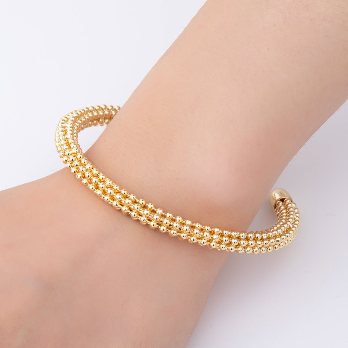 18K Gold Filled Beaded Bubble Band Cuff Bracelet | WA - 03293 - DLUXCA