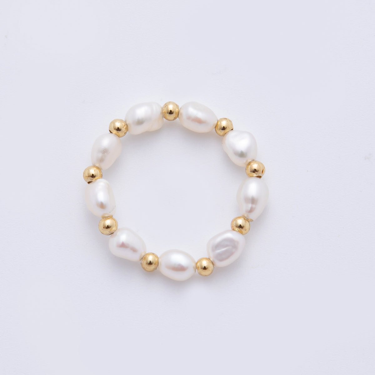 18K Gold Filled Beaded Freshwater Pearl Handmade Stretch Ring | O062 - DLUXCA