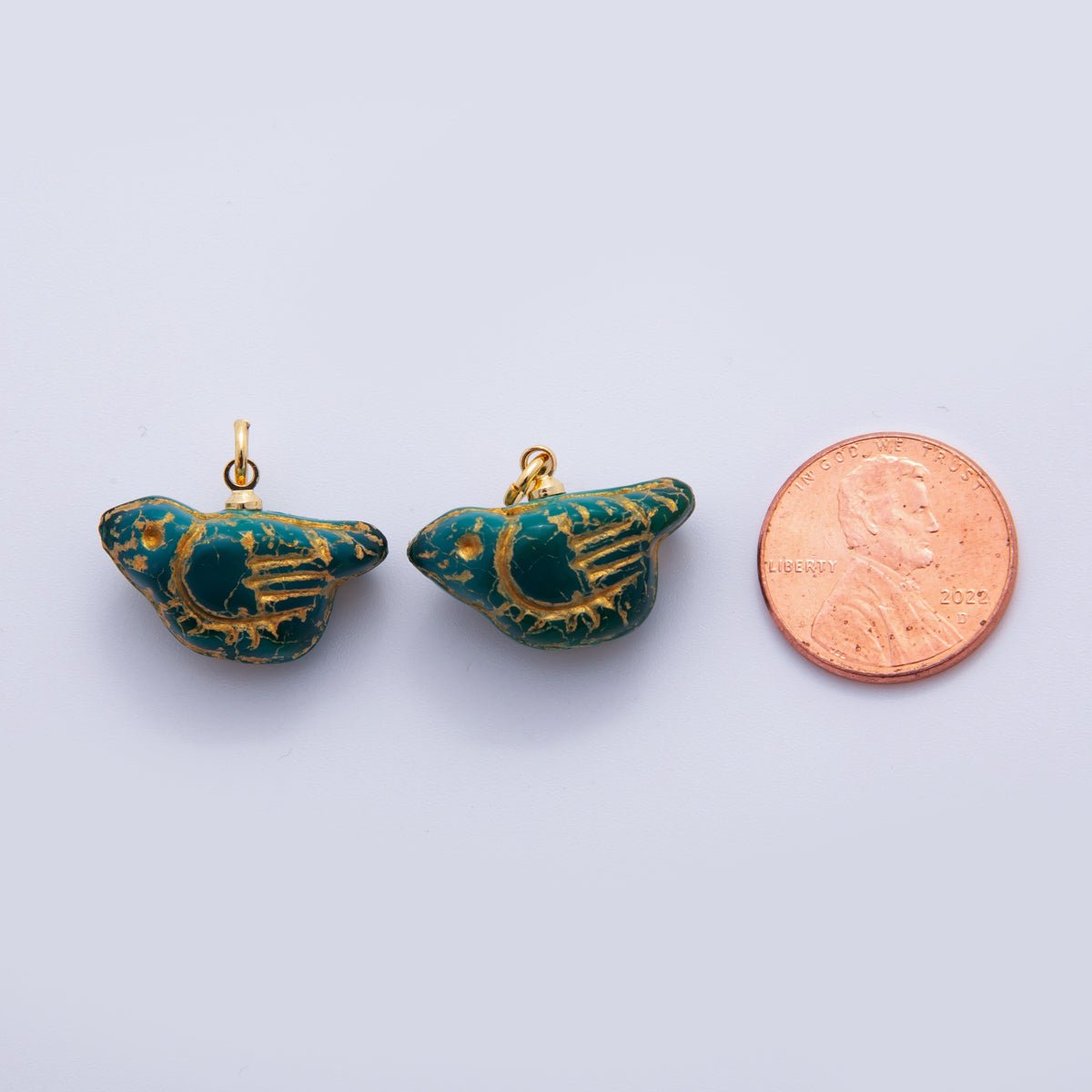 18K Gold Filled Bird Figurine Green Gemstone Charm | N293 - DLUXCA
