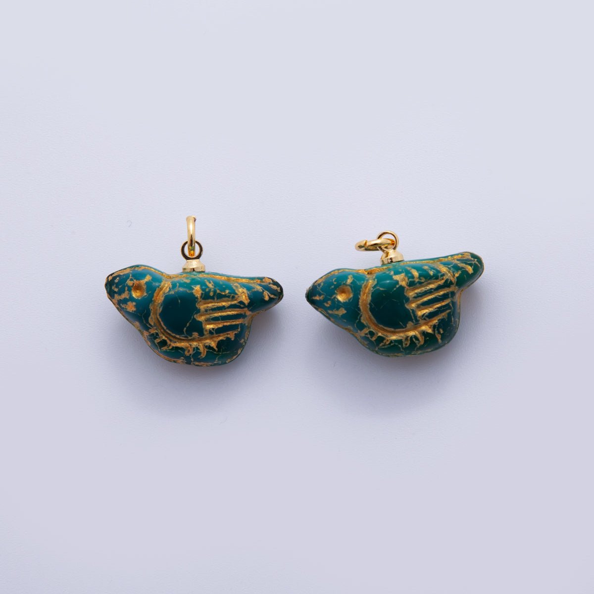 18K Gold Filled Bird Figurine Green Gemstone Charm | N293 - DLUXCA