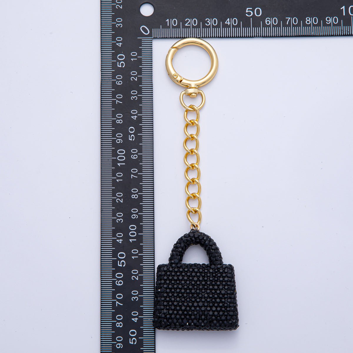 18K Gold Filled Black, Brown, White, Blue, Red, Pink Bedazzled Purse Bag Charm Keychain Push Gate Key Ring Accessories | WB - 00258 ~ WB - 00264 - DLUXCA