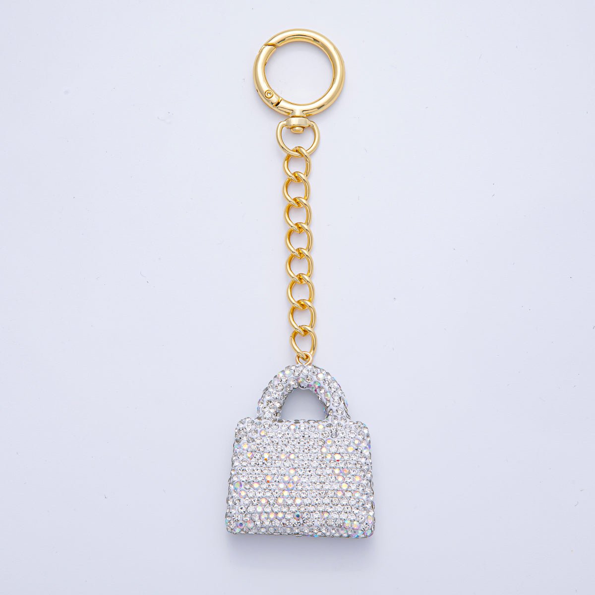 18K Gold Filled Black, Brown, White, Blue, Red, Pink Bedazzled Purse Bag Charm Keychain Push Gate Key Ring Accessories | WB - 00258 ~ WB - 00264 - DLUXCA