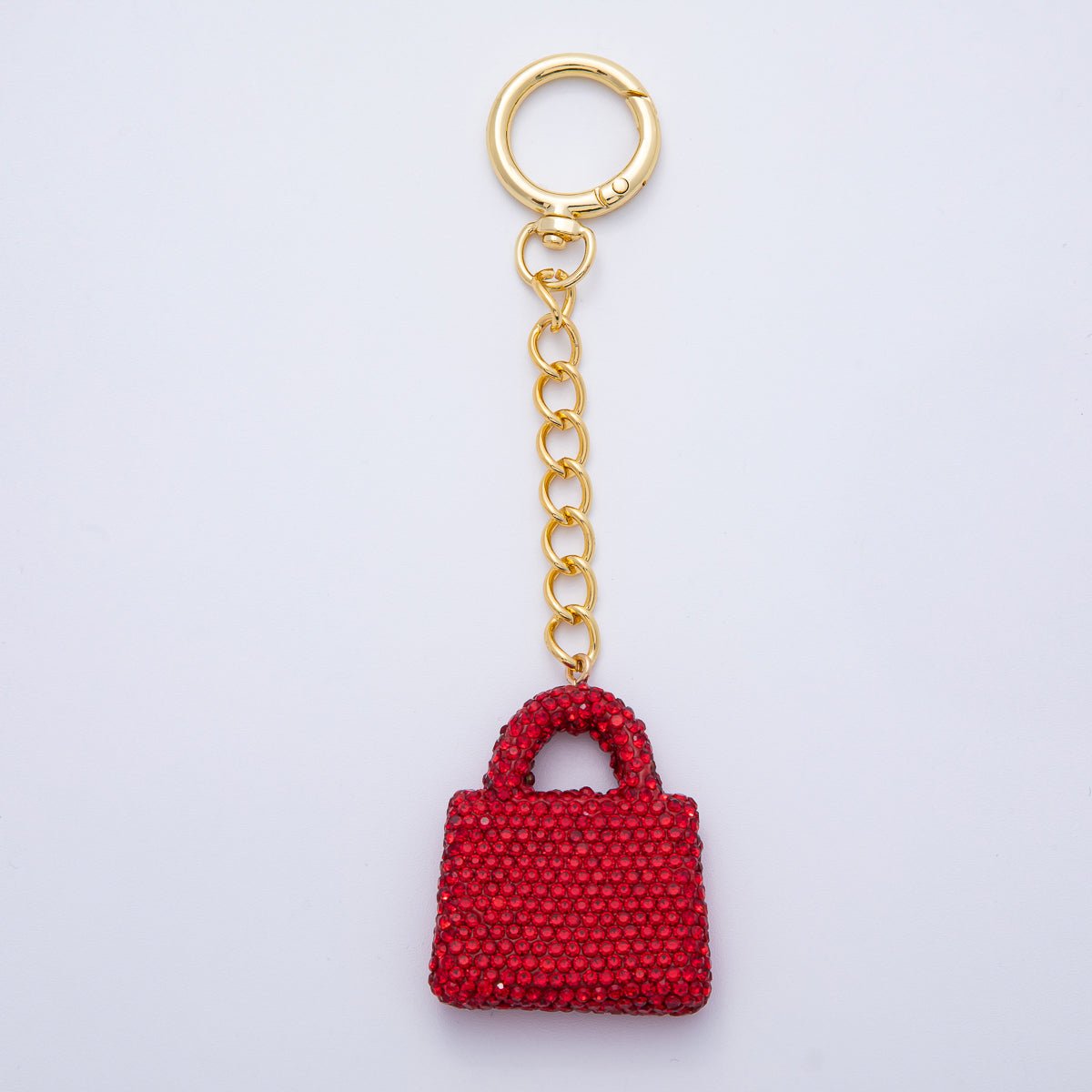 18K Gold Filled Black, Brown, White, Blue, Red, Pink Bedazzled Purse Bag Charm Keychain Push Gate Key Ring Accessories | WB - 00258 ~ WB - 00264 - DLUXCA