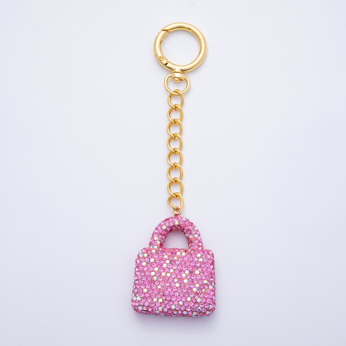 18K Gold Filled Black, Brown, White, Blue, Red, Pink Bedazzled Purse Bag Charm Keychain Push Gate Key Ring Accessories | WB - 00258 ~ WB - 00264 - DLUXCA