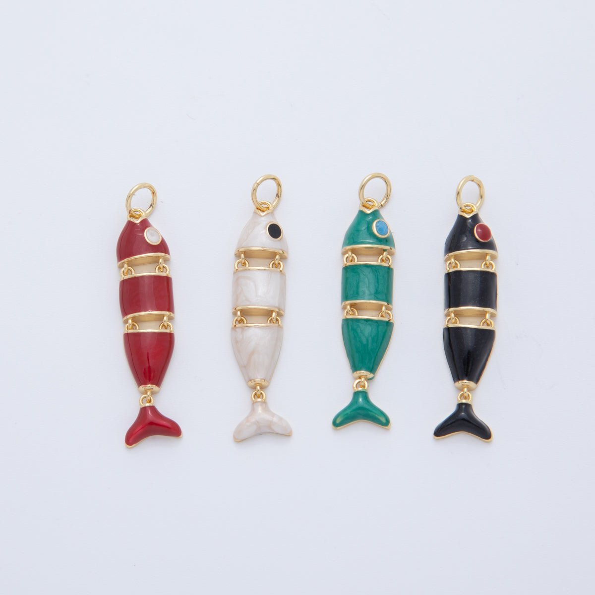 18K Gold Filled Black, Green, Red, White Interlink Fish Charm | AF403 - DLUXCA