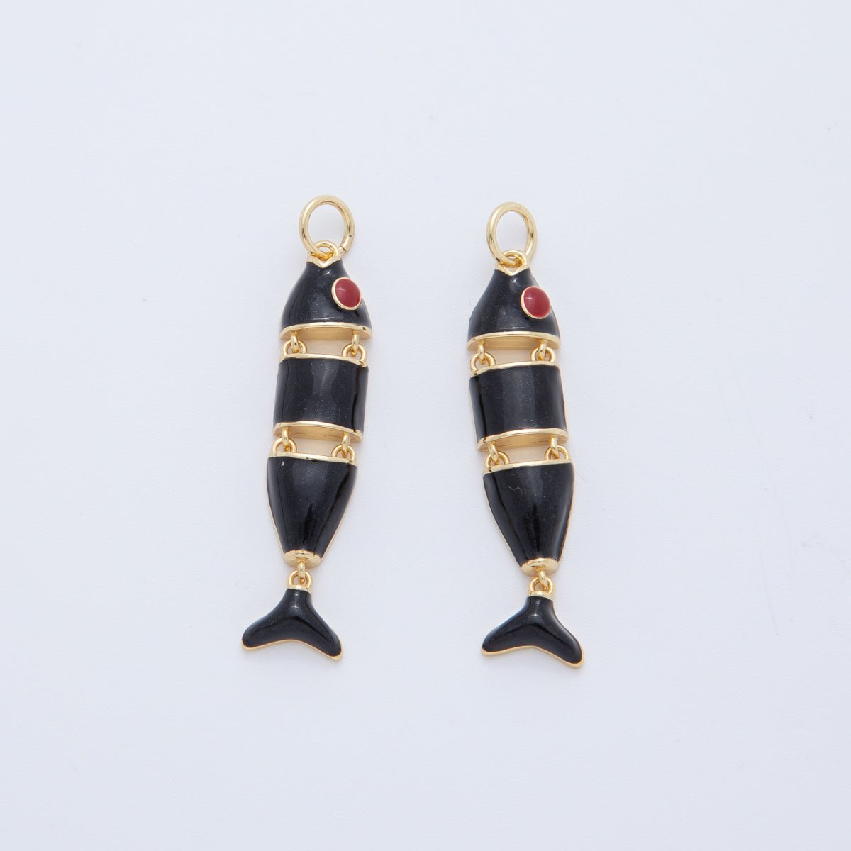 18K Gold Filled Black, Green, Red, White Interlink Fish Charm | AF403 - DLUXCA
