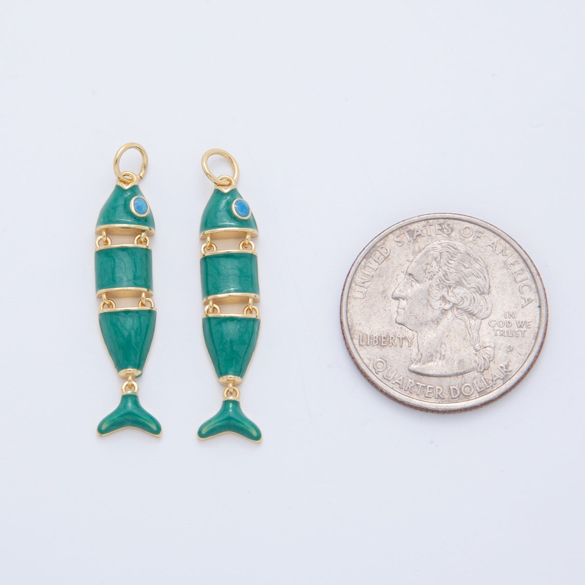 18K Gold Filled Black, Green, Red, White Interlink Fish Charm | AF403 - DLUXCA