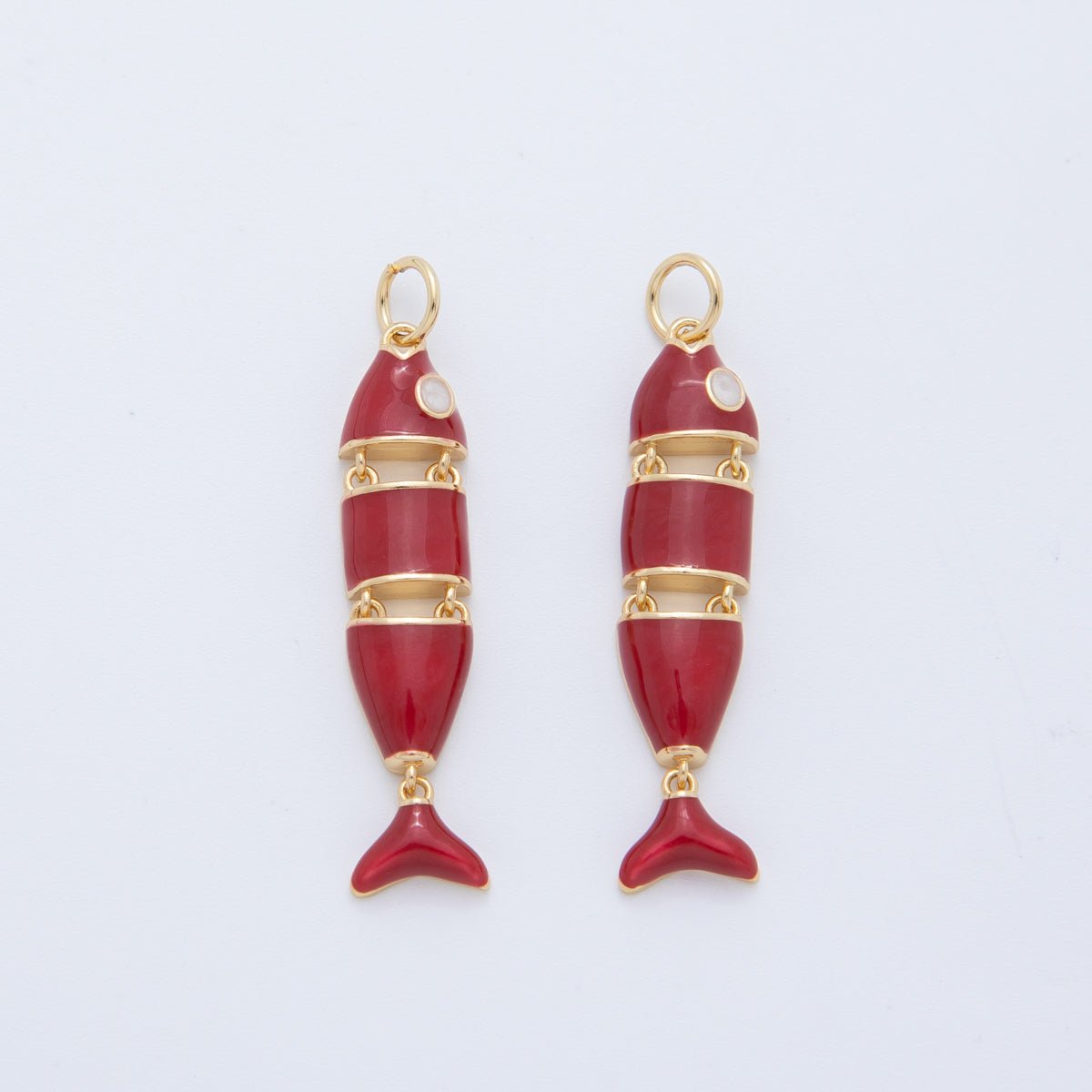 18K Gold Filled Black, Green, Red, White Interlink Fish Charm | AF403 - DLUXCA
