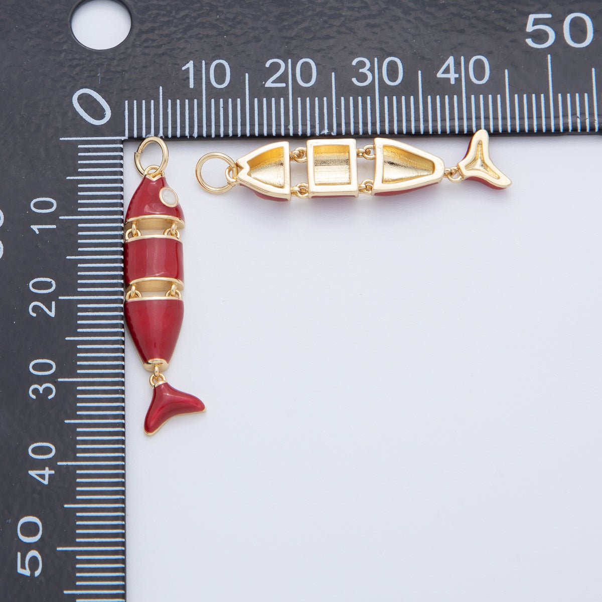 18K Gold Filled Black, Green, Red, White Interlink Fish Charm | AF403 - DLUXCA