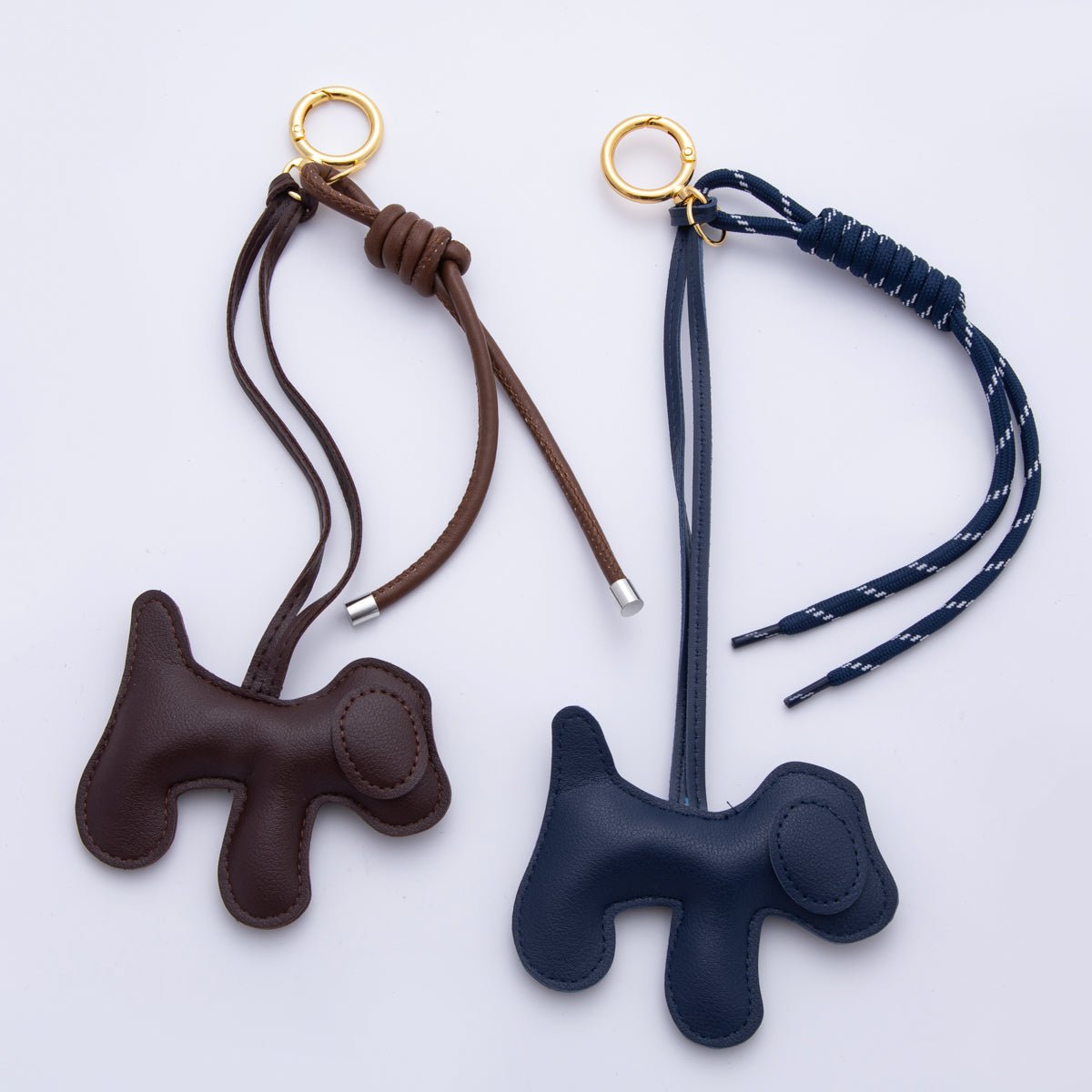 18K Gold Filled Blue, Brown Pet Dog Cord Knot Leather Bag Charm Keychain Push Gate Accessories | WB - 00076 WB - 00077 - DLUXCA