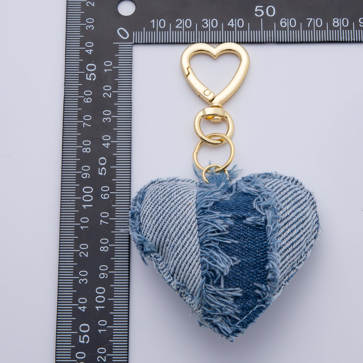 18K Gold Filled Blue Denim Puffy Heart Push Gate King Ring Keychain Accessories | AB - 00145 ~ WB - 00147 - DLUXCA