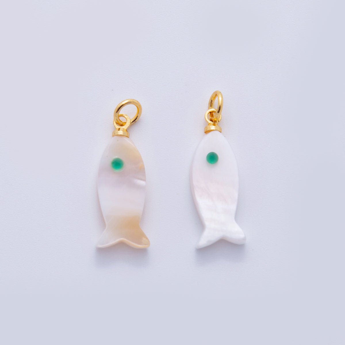 18K Gold Filled Blue - Eyed White Shell Pearl Fish Mini Charm | X766 - DLUXCA