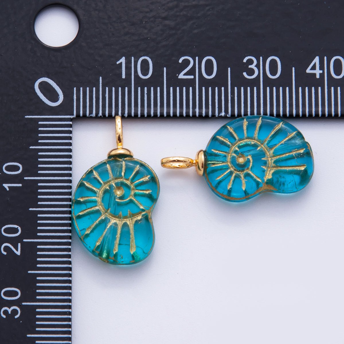 18K Gold Filled Blue Gold - Lined Nautilus Sea Shell Drop Pendant | AF290 - DLUXCA