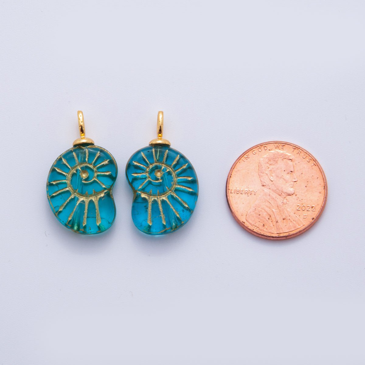 18K Gold Filled Blue Gold - Lined Nautilus Sea Shell Drop Pendant | AF290 - DLUXCA