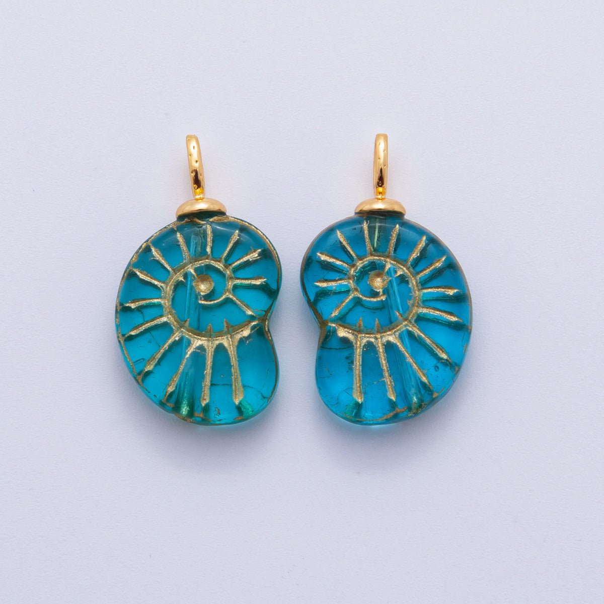 18K Gold Filled Blue Gold - Lined Nautilus Sea Shell Drop Pendant | AF290 - DLUXCA