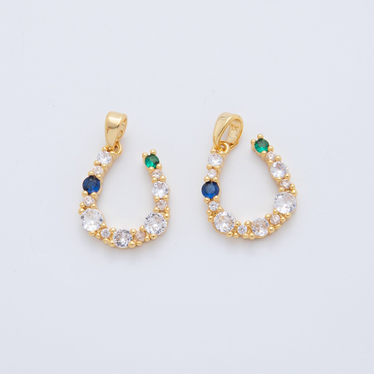 18K Gold Filled Blue - Green Clear CZ Cluster Horseshoe Pendant | AH774 - DLUXCA